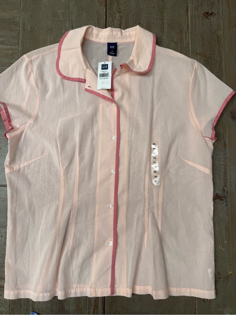 New Gap Button Down Blouse with pink piping